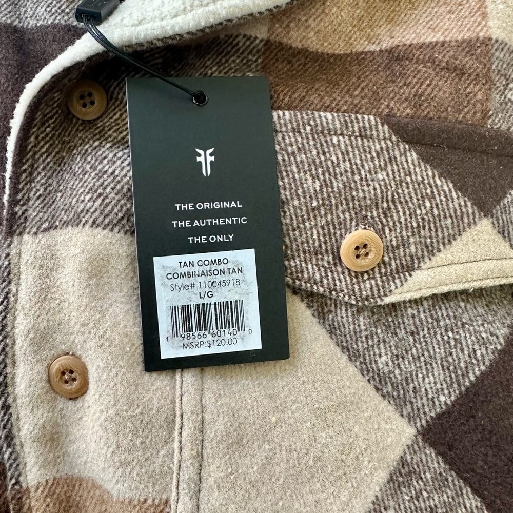 NWT Frye Women's Plaid Shirt Jacket - Brown and Cream - Picture 3 of 4